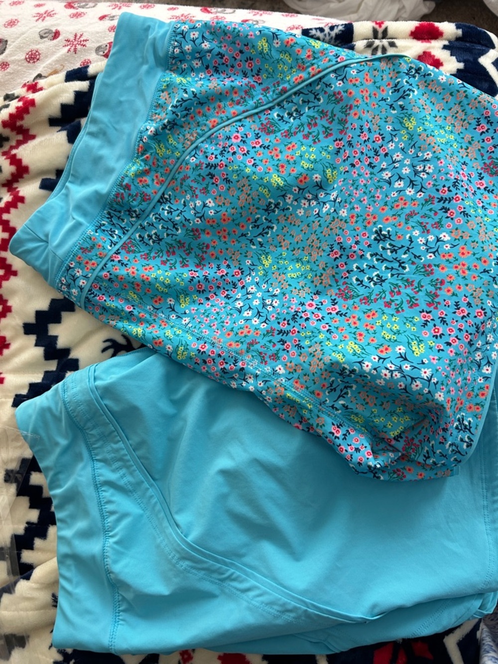 Lands' End Bundle Aqua Blue Floral and Aqua Blue Swim Shorts